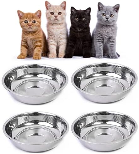 WG Inc 4 Пакувајте чинија за мачки од не'рѓосувачки челик - Олеснување на храна и вода за замор на размахване плитки чинии за замена за хранење