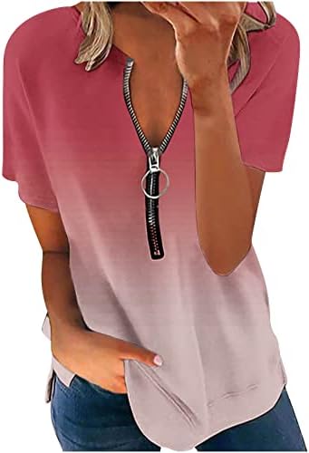 Lcepcy жени летни обични маички патент патент предниот дел на блуза со вратот, градиент на кратки ракави Туника врвови 2023 трендовски