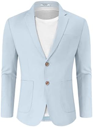 Turetrendy Men's Casual Blazer Lenen Sport Coat Two Button Lightweate јакни Бизнис Дневен костум