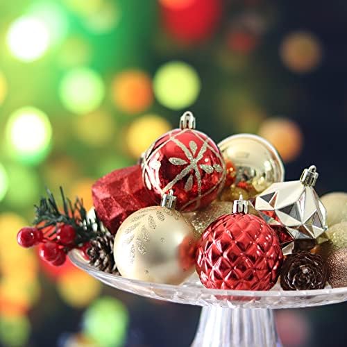 Црвени и златни Божиќни украси на Учи, 30 парчиња распрскувани топки за новогодишни елки поставени пластични Божиќни украси Масовно за