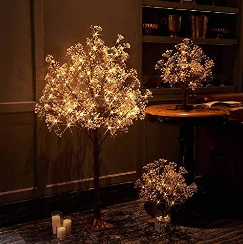 Hairui осветлено дрво со гипсофила 4ft 90 LED вештачки бебешки здив цвеќиња со светла за свадбена забава Зимска Божиќна празничка