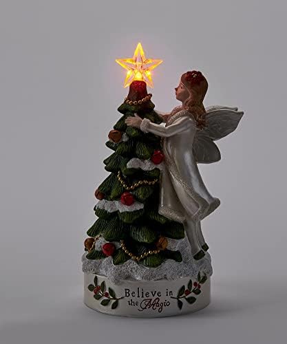 Подарок за подарок 682294 Божиќна предводена самовила и фигура на новогодишна елка со сентимент, музички, 7,9 инчи, полирезин