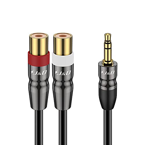 J&D 3,5 mm до двоен аудио кабел RCA, тешка 3,5 мм машко до 2 RCA женски позлатен бакарен школка стерео аудио адаптер кабел, 6 стапки