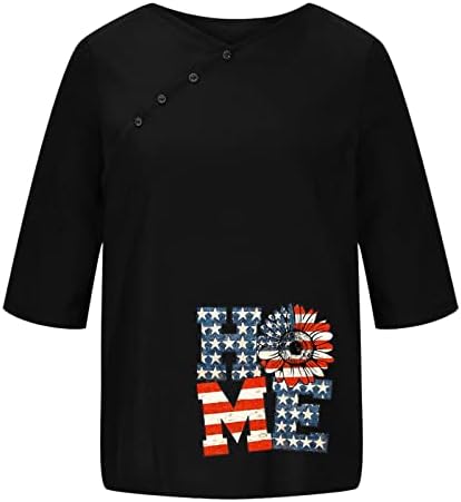 Плус големина графички маички Ден на независност летен женски полу ракав против копче за вратот, цветно вметнување печатено врвот T T