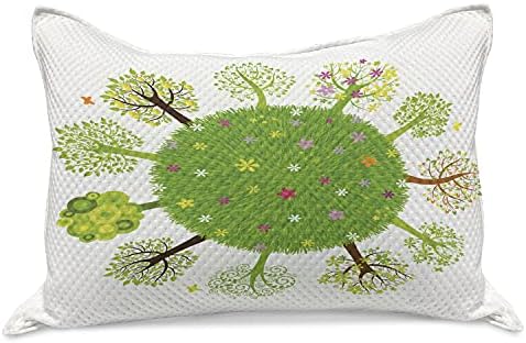 Амбезон Земја плетена ватенка перница, разни зелени дрвја ширум светот во целосна пролетна сезона Еко Планета Цвеќиња, Стандардно покритие со перници