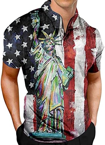 Летни работи кошули за мажи за мажи патриотски перформанси Ден на независност Американско знаме класично вклопени плетени кошули за