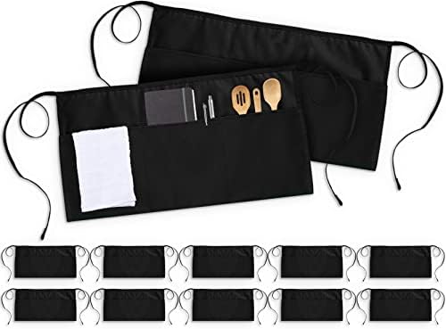 Утопија носат 3 џебови на половината на половината [пакет од 12], кратка престилка на келнерка за жени, кујна, ресторан и занаети