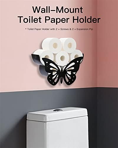 Пеперутка тоалетна хартија држач полица за бања, црна метална wallидна монтирање на тоалетна хартија за складирање дополнително, скулптура
