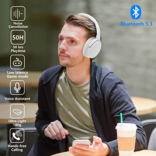 Srythm NC25 Активни Бучава Поништување Стерео Слушалки Bluetooth 5.3, ANC Слушалки Над-Уво Пакет со Пакет од 4 Слушалки Замена, Аудио