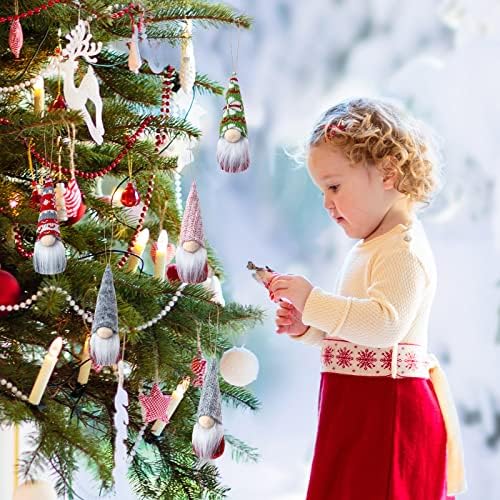 Божиќни гноми новогодишна елка виси украси сет од 5, рачно изработени кадифен том гном шведски скандинавски санта кукла за Божиќни подароци, украси