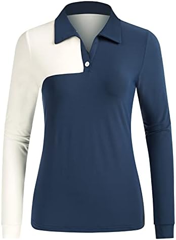 Jackек Смит женски долги ракави голф кошули во боја блок поло маица тенис атлетски кошули брзо суво