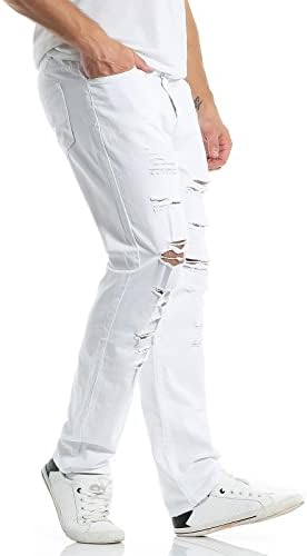 Облека За Мажи Машки Обични Хип Хоп Спортови Бело Високо Истегнување Тесно Миење Полирано Бело Искинато Вклопување патент 501