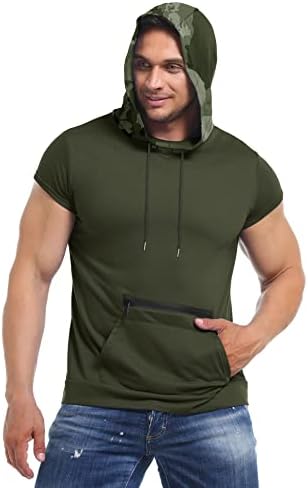 Iwoo mens модни мускули маици кошули со качулка со џеб