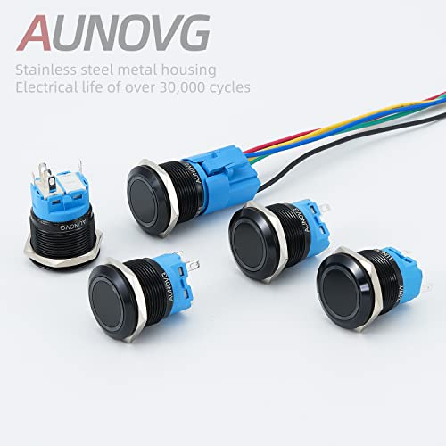 Вклучување на копчето AUNOVG 22 mm Latching Push 12V LED светлосен метал водоотпорен 12 волти прекинувачи за исклучување на исклучен напон