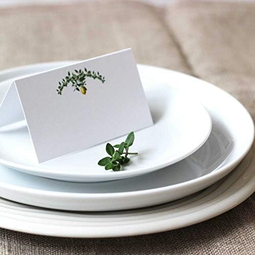 Нанси Нико Место место картички со зелена лиснато цветна венец со лимон за свадби, тушеви, вечери, забави и специјални настани во стилот