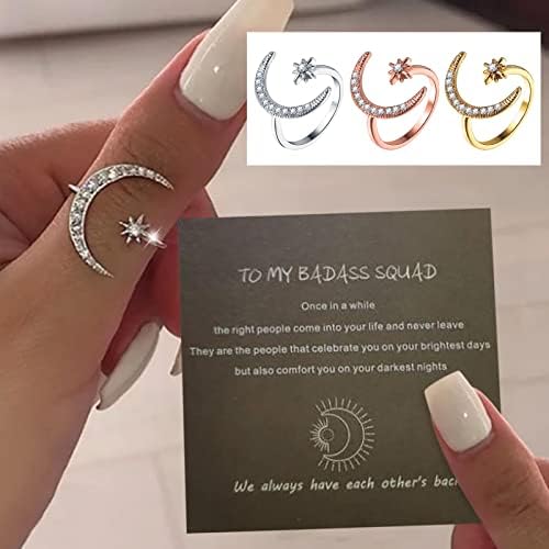 Womenените прстени ветуваат прстени за жени прилагодливи микро инлеј цирконски прстен дами Отворен starвезда месечен прстен свадба