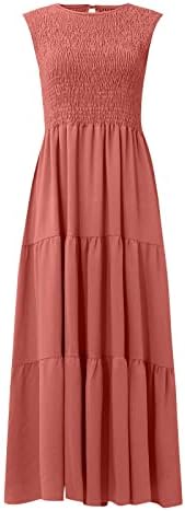 Women'sенски 2023 летен макси фустан бохо без коктел фустан гроздобер симпатичен замав фустан цврста боја на бои