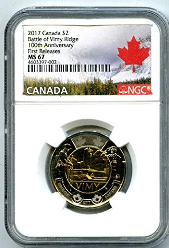 2017 CA Канада Тони 100 -годишнина од битката на Вими Риџ Топ население Прво издава 2 $ MS67 NGC