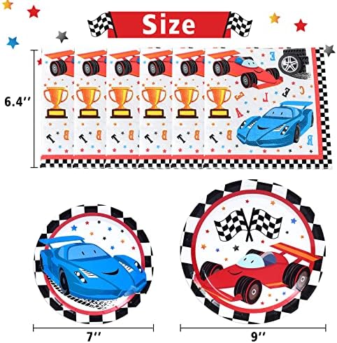 Снабдувања за забави за трки во Вернасаи за момчиња - проверени таблички за тркачки автомобили и салфетки за еднократна употреба хартија