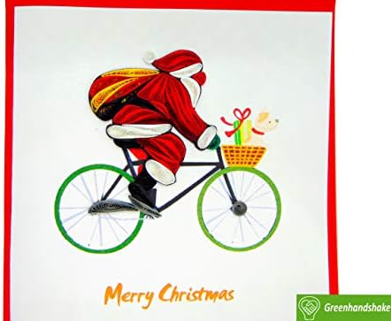 Greenhandshake Santa Claus возејќи велосипед - Quilling картичка 3D - уникатна посветена рачно изработена/срцева уметност. Дизајн