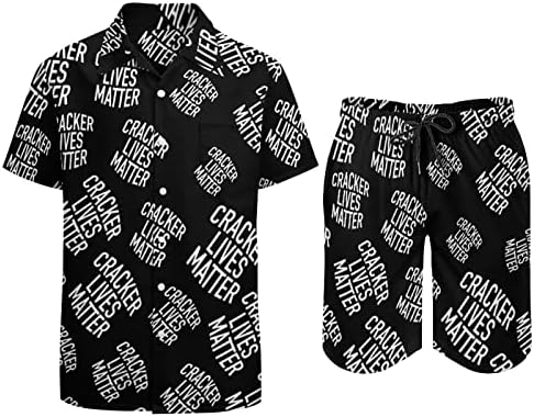 Крекер живее материи мажи 2 парчиња хавајски сет копче-долу кошули со кратки ракави, панталони за плажа лабави фит манжетни тренерки