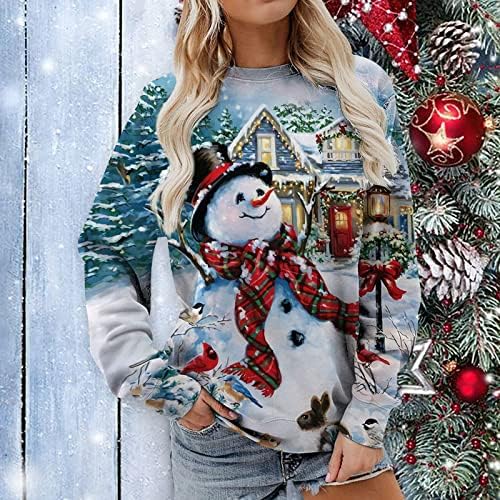 Божиќни Дуксери За Жени Снешко Печатени Графички Пуловер Дуксер Слатки Божиќни Кошули На Екипажот Зимски Врвови