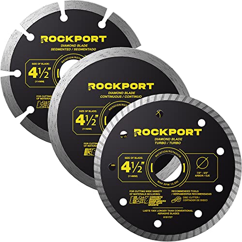 Rockport Combo 4 1/2 Diamond Blade за сет на мелница за агол - сечило на сечилото на дијамант и мелница за сува/влажна плочка, тркало