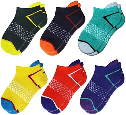 Comfoex Момци чорапи 4-10 години атлетски полу-амортизирани памучни чорапи за големи мали деца 6 пара