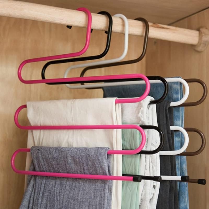 Iuljh 5 слоеви S форма железо гардероба за складирање закачалки Панталони Панталони закачалки со повеќе слоја облека за складирање на решетки