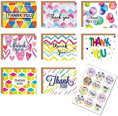 Lannso Благодарам картички со коверти на Крафт и налепници за појавување, 16 парчиња, 4x6 инчи картички совршени за бизнис, дипломирање, туш за бебиња и свадба