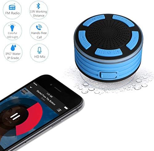 Водоотпорни звучници за Bluetooth, Kuccer IPX7 Водоотпорни безжични преносни Bluetooth звучници со FM радио и вшмукување чаша и светло шоу