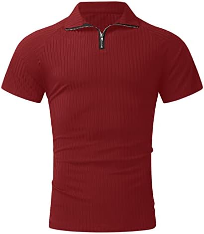 Xxbr машки мускулни поло маици истегнат маица со краток ракав v вратот, обичен класичен тенок фит тренинг за голф, голф -мета врвови