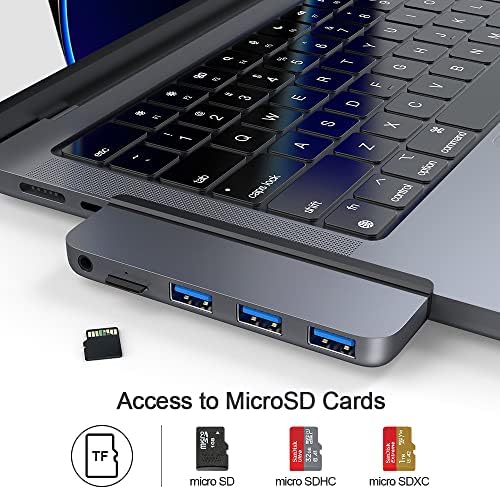 Qwiizlab 5-ВО-1 USB C Центар Адаптер, USB 3.0, Microsd Картичка Читач, 3.5 mm Аудио, САМО За 2021 MacBook Pro 14-инчен 16-инчен