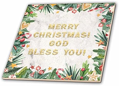 3дроза Слика на мермер, цветна рамка, Среќен Божиќ, бог да ве благослови текст-Плочки