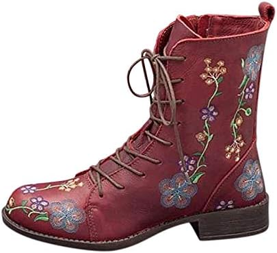 Чизми за жени со ниска потпетица гроздобер зимски глуждови чизми зимски кожни чизми борбени чизми чевли невестински партиски фустани