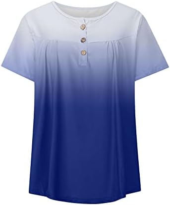 Womenените карирани кошула Хенли плус големина на копчето надолу од тунични врвови за носење со хеланки случајно о-вратот за печатење