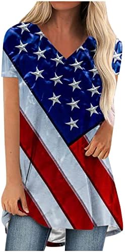 Американски кошули за туники со знаме за жени, обична кошула со кратки ракави, патриотски 4 -ти јули, блузи на Денот на независност