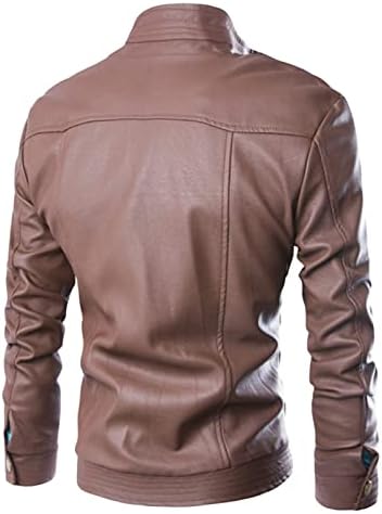 Maiyifu-GJ Meman's Full Zip Stand Stand Cully Biker јакна цврста кожна кожна мотоцикл јакни со лесен обичен палто за бомбардери ПУ