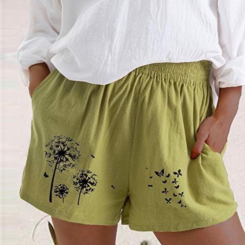 Постелнина мода еластична обична печатена памучна летна половината панталони лабави шорцеви жени панталони постелнини врвови за жени краток