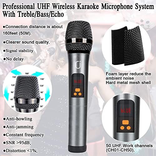 Macharикс Караоке машина со безжичен микрофон, преносен Bluetooth звучник со прилагодување на бас/височина, PA систем со далечински