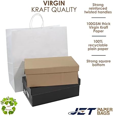 Торби за џет хартија 18 ”x7” x18 ”девствени кефти за хартија со хартија со изопачени рачки рефус. Идеално за DIY, бизнис, преземање, намирници,