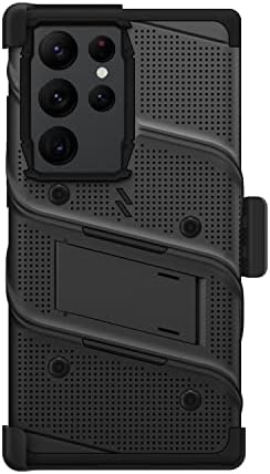 Зизо Болт пакет за Galaxy S23 Ultra Case со заштитник на екранот за лансирање на футроли - црна боја - црна