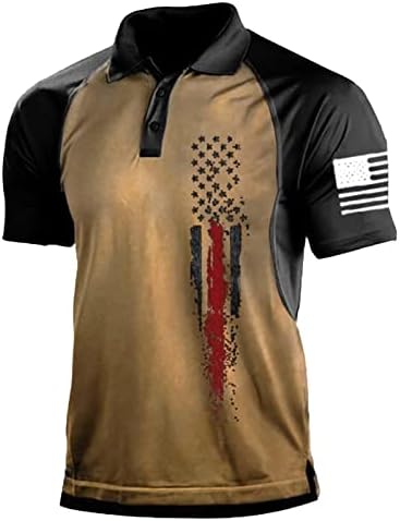 Летни обични поло -врвови за мажи 4 -ти јули Патриотска маица лабава се вклопуваат удобно американско знаме за печатење спортски голф Полос