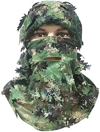 Ембер Гили Камуфлажа лисна капа 3Д целосна маска за лице за глава, мисирка за лов на лов на ловци
