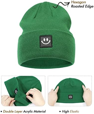 upeilxd зимска гравче шапка истегната мека топла манжетна зимска капа со насмевка лице удобно жени манжетни гравчиња за девојчиња