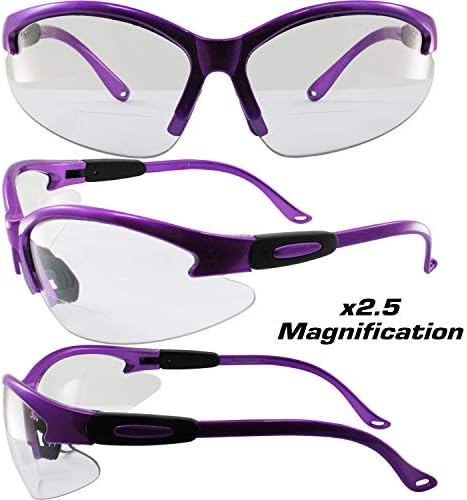 Birdz Eyewear Flamingo Worksенски безбедносни очила за безбедност на бифокали Читатели Виолетова рамка + 2.5 Зголемување на јасни леќи