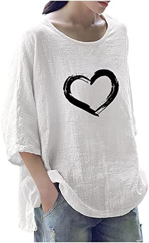 Fashionенски моден печатен тркалезен врат лабава 3/4 ракав маица со маица врвови лабави пулвер удобни меки блузи