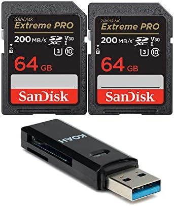 Sandisk 64GB Extreme PRO 200mb/s sdxc UHS-I Мемориска Картичка со Koah Pro 2-во-1 USB 3.0 Пакет Читач На Мемориски Картички