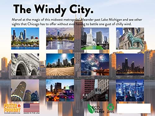 Чикаго Календар 2023 Месечен Ѕид Виси Календар Хоризонт Фотографија Патување Ветровит Град Илиноис Голем Планер 24 Месеци-Целосна 2023