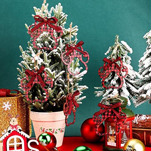 16 парчиња кучиња шепа Божиќни украси Бафало карирано божиќно куче шепа во форма на дрво, висина кучиња украси дрвени шепи печатење,